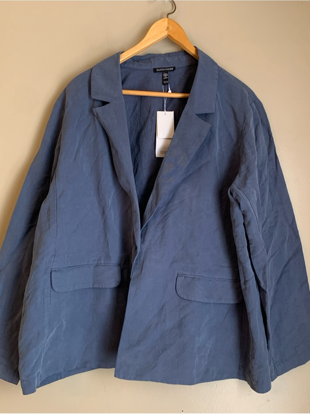 NWT Eileen Fisher ECLIPSE Linen/Silk Twill Notch Collar Blazer Jacket Size XL